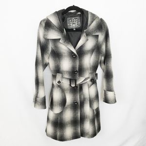 last kiss Gray Plaid Wool Blend Trench Coat Size M